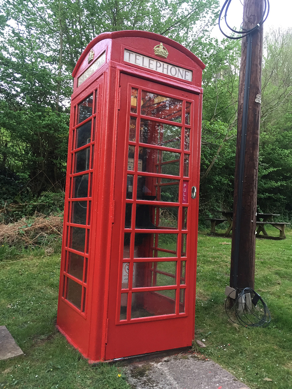 Luccombe’s red telephone box after restoration, April 2020 Luccombe's red telephone box after restoration, April 2020