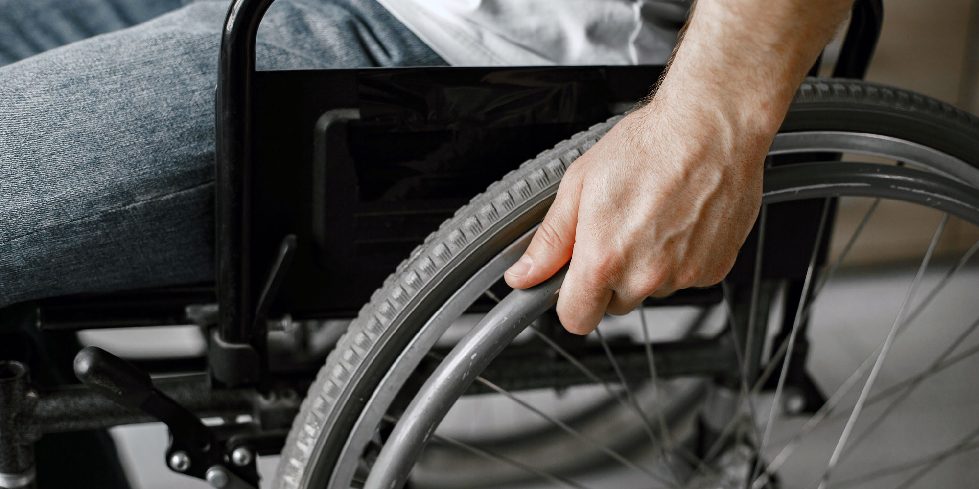 Close up of someone in a wheelchair